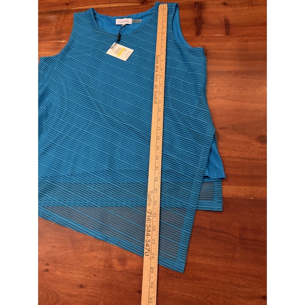 Calvin Klein Women's M Blue Mesh Stripe Asymmetric Sleeveless Tunic Tank Top NWT - Picture 3 of 8